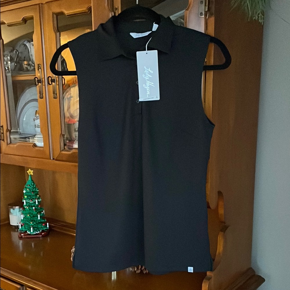 Black Hagen sleeveless polo in black